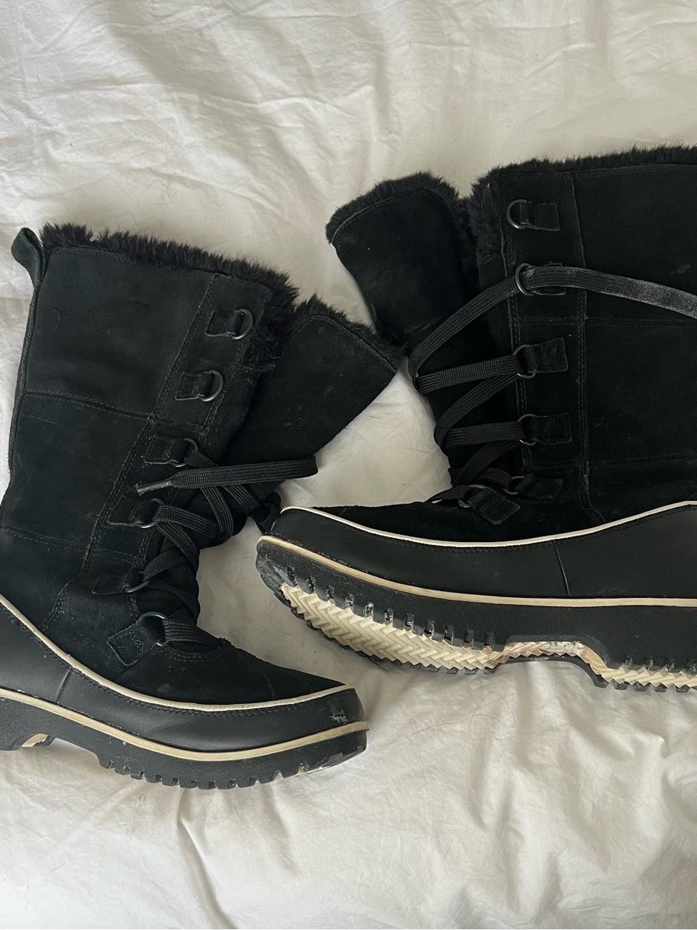 Sorel Black Faux Fur Lace Up Winter Snow Boots Après Ski Y2K 8 - Picture 3 of 6